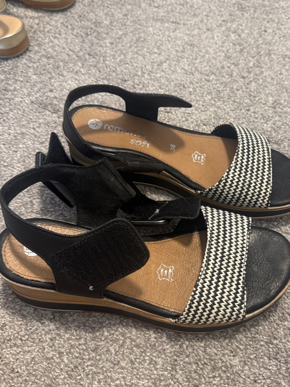 Remonte Black and White Patterned Front Strap Slingback Sandals